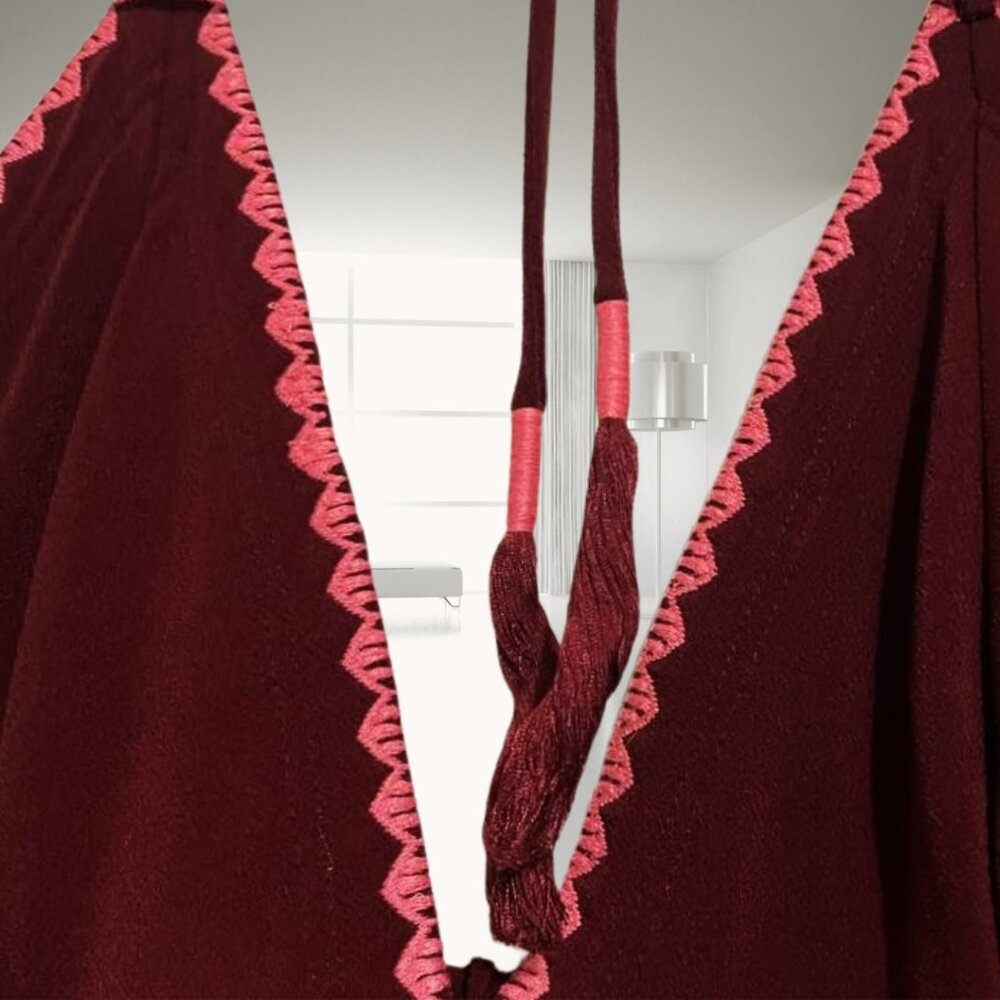 Express Burgundy Halter Maxi Dress with Pink Trim | Size Medium - Picture 8 of 14